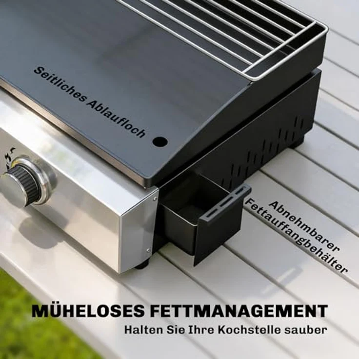 Outsunny Gasgrill 5 KW, tragbarer Tischgrill mit 2 Edelstahlbrennern, emaillierte Grillplatte, herausnehmbarer Fettauffangschale für Garten und Balkon – Bild 5