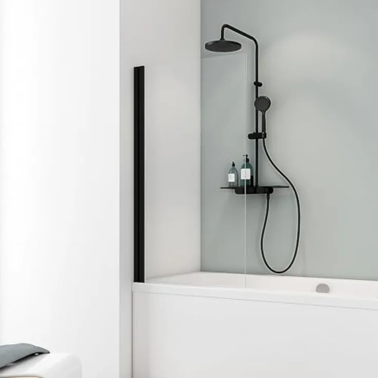 Schulte Duschwand Berlin, 70 x 130 cm, 5 mm ESG-Sicherheitsglas Klar hell, Mattschwarz, Duschabtrennung für Badewanne