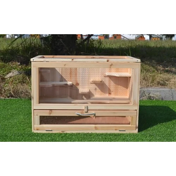 Mucola Kleintierkäfig 60x35x42 cm, 5-stöckiges Holz-Kleintiergehege mit aufklappbarem Deckel für Hamster und Mäuse – Bild 1