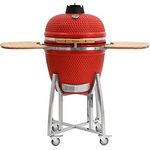 BBQ-Toro Kamado Grill | Holzkohlegrill Kuro Ø 52 cm mit Bambusablage, Thermometer, stabilem Holzgriff | Keramikgrill Kamadogrill Kugelgrill (Rot)