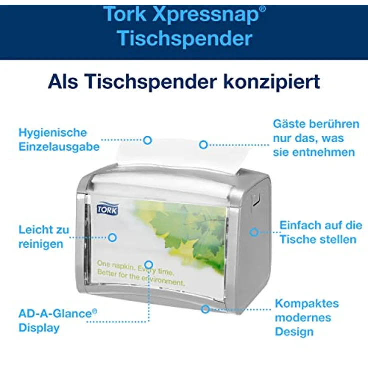 Tork Xpressnap Tischspender N4, Hellgrau, Einzelblatt-Ausgabe zur Verbrauchsreduzierung, kompakt, 4er Pack – Bild 2