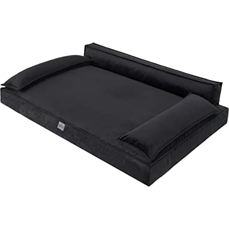 DOGGY Hundebett Haustierbett Hundeliegen Hundecouch Liegen Hundekissen Bett Sofa Hundekorb Tierbett Hundesofa Matratze Schlafplãtze, Schwarz, 120 x 77 cm - Bezug mit Reißverschluss, Erhöhung für den Kopf, leicht zu reinigen, OEKO-TEX-zertifiziert