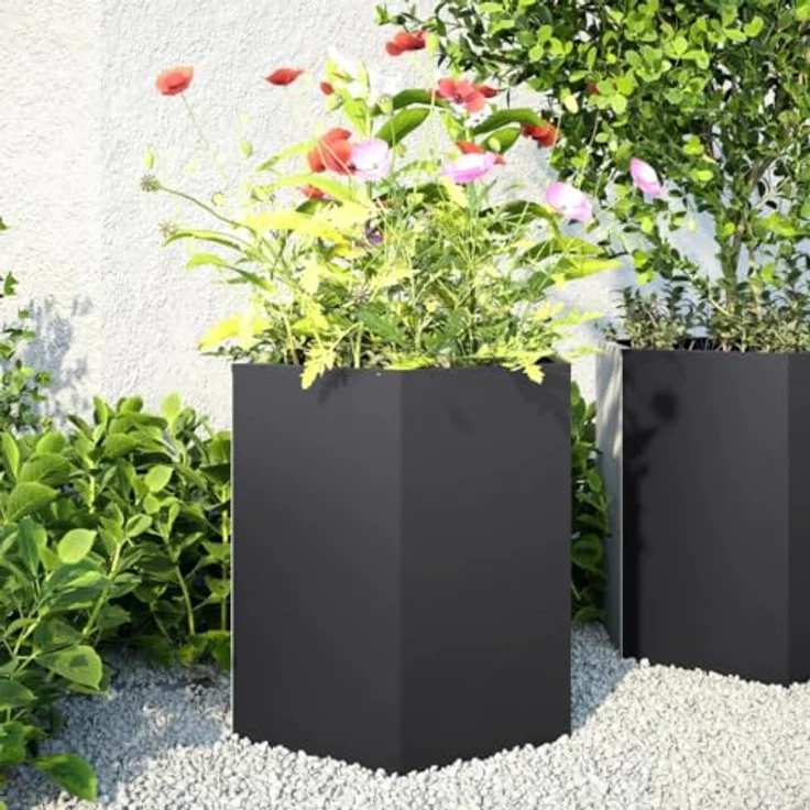 vidaXL Pflanzkübel Schwarz Sechseckig 46x40x45 Stahl, Witterungsbeständig und mit viel Platz – Bild 2
