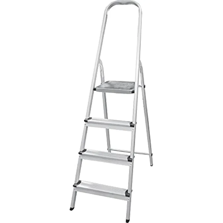 Amig - Faltbare Leiter mit Griff | Aus Aluminium | Mit 4 Stufen von 8 cm breit, leicht, stabil und robust für Hausarbeiten und den professionellen Gebrauch
