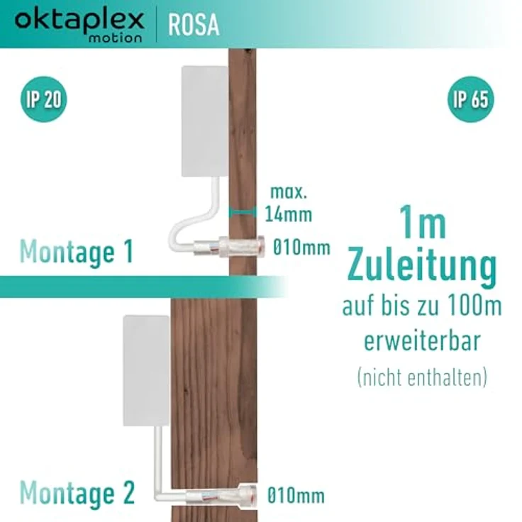 Oktaplex motion Rosa Mini Einbau Dämmerungsschalter 230V, IP65 Lichtsensor Kabel verlängerbar – Bild 2