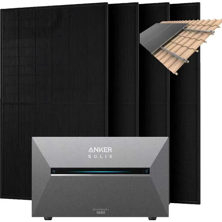 Anker SOLIX 2000W Balkonkraftwerk + Solarbank 3 Pro, 4×500W Solarmodule mit Dachziegelhalterung, IP65 Schutzklasse, 2.700 Wh Speicher