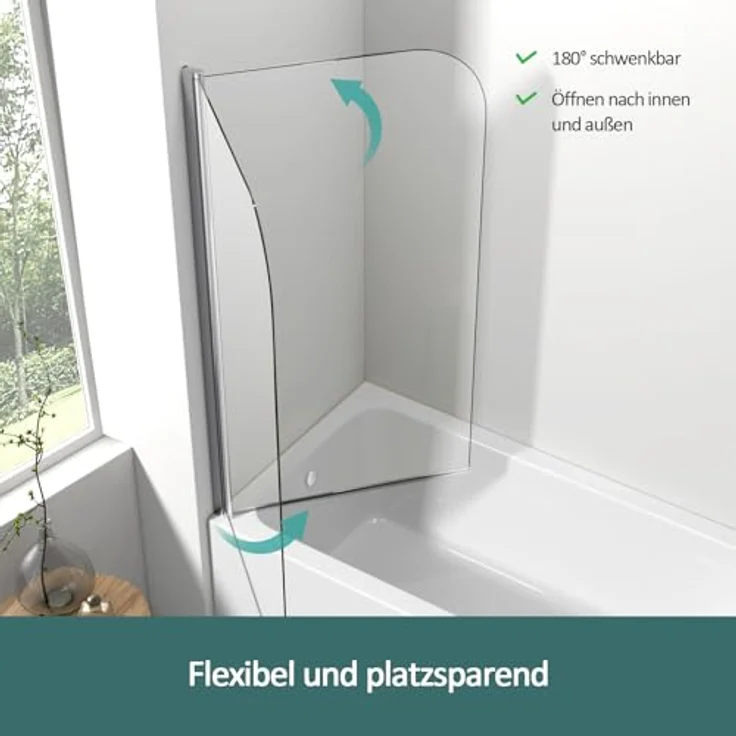 EMKE Duschwand für Badewanne, faltbar, 80 x 140 cm, matt schwarz, rahmenlos, 4 mm Hebefunktion, 6 mm ESG-Glas mit Nanobeschichtung – Bild 2