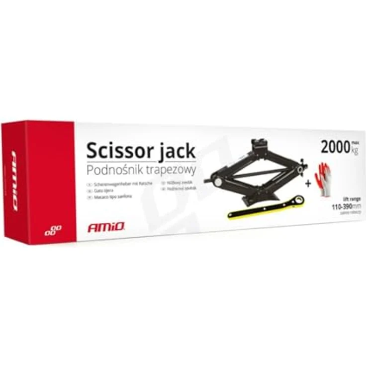 AMiO Scherenwagenheber 02478, Wagenheber mit 1,5 Tonnen Tragkraft und Ratschengriff, schwarz, inkl. Schutzhandschuhe – Bild 2