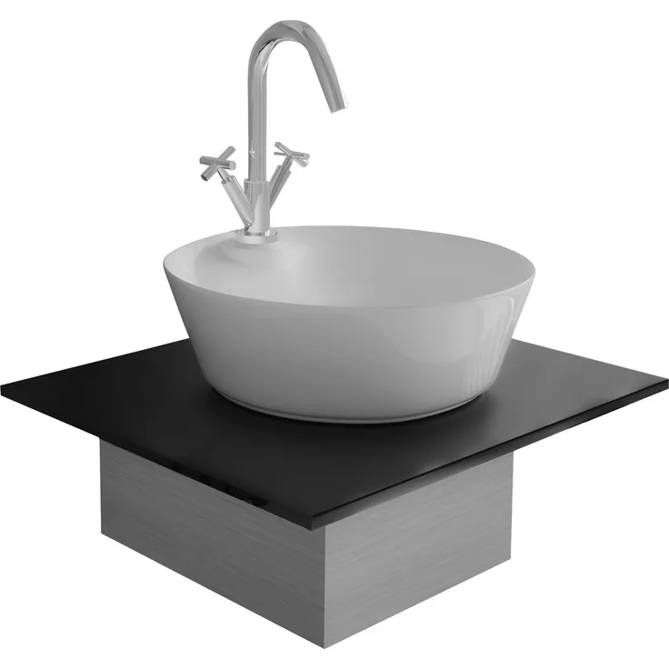 Alpenberger Aufsatzwaschbecken Waschbecken Schale auf Granit Waschtischplatte & Edelstahlkasten (4-tlg., Waschtisch SET), Runde Waschschale mit Nano-Beschichtung, Schwarz