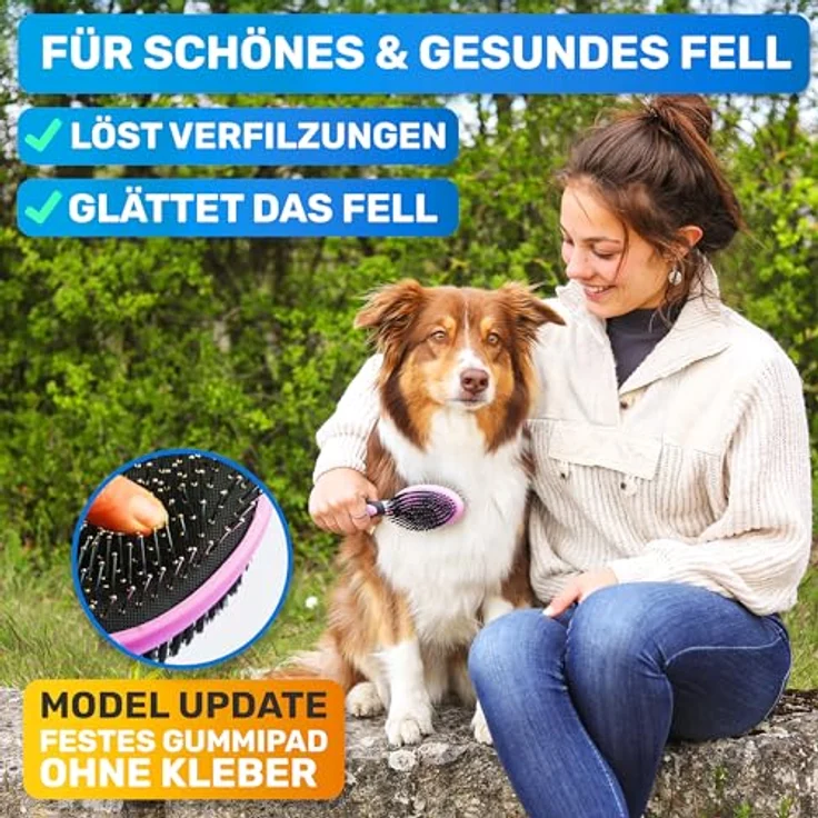 BluePet "DoppelDecker" 2in1 Hundebürste für Langhaar & Kurzhaar - Auch für Welpen & Katzen - Glätten, Entwirren, Ausbürsten - Allround-Talent für die tägliche Fellpflege – Bild 2