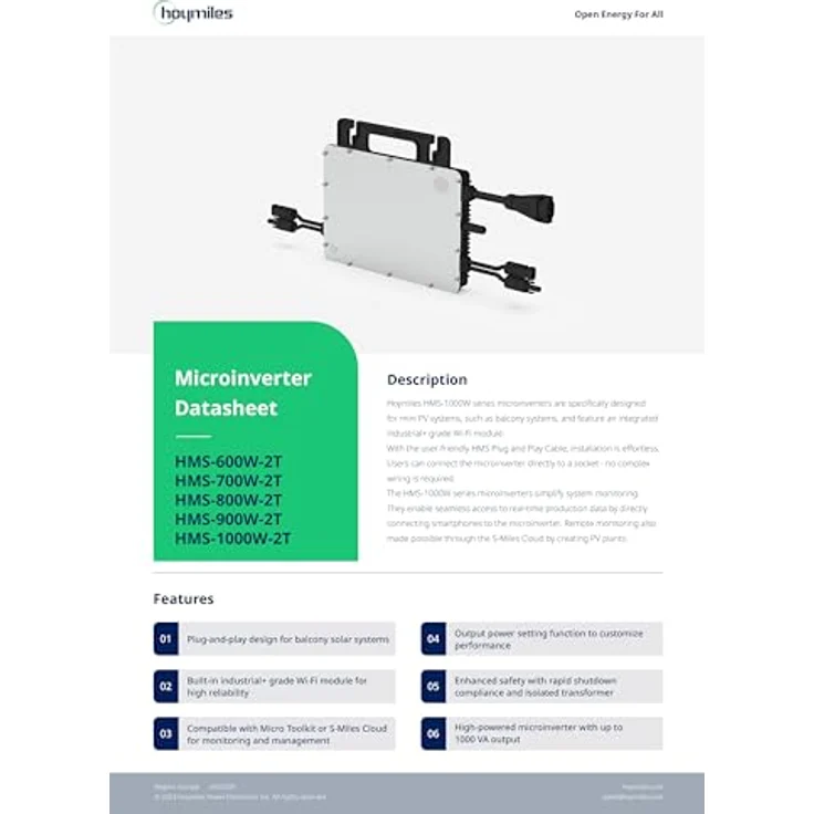 Hoymiles HMS-800W-2T Mikrowechselrichter mit integriertem WiFi für Balkonkraftwerk (Steuersatz: 0% nach § 12 Absatz 3 UStG) – Bild 4