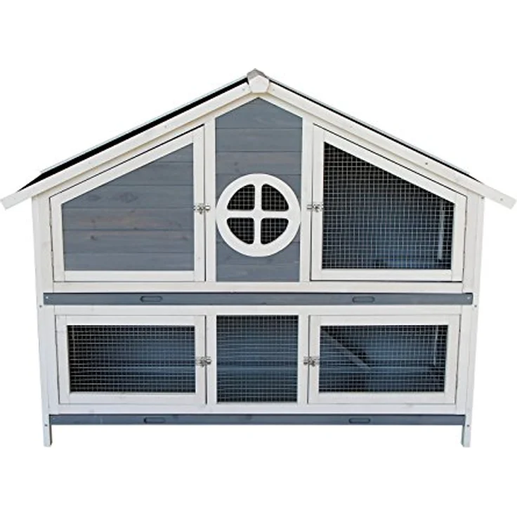Wiltec Kaninchenstall graublau weiß 1160 x 450 x 1080 mm, Hasenvilla mit 4 Türen, witterungsbeständig und leicht zu reinigen – Bild 3
