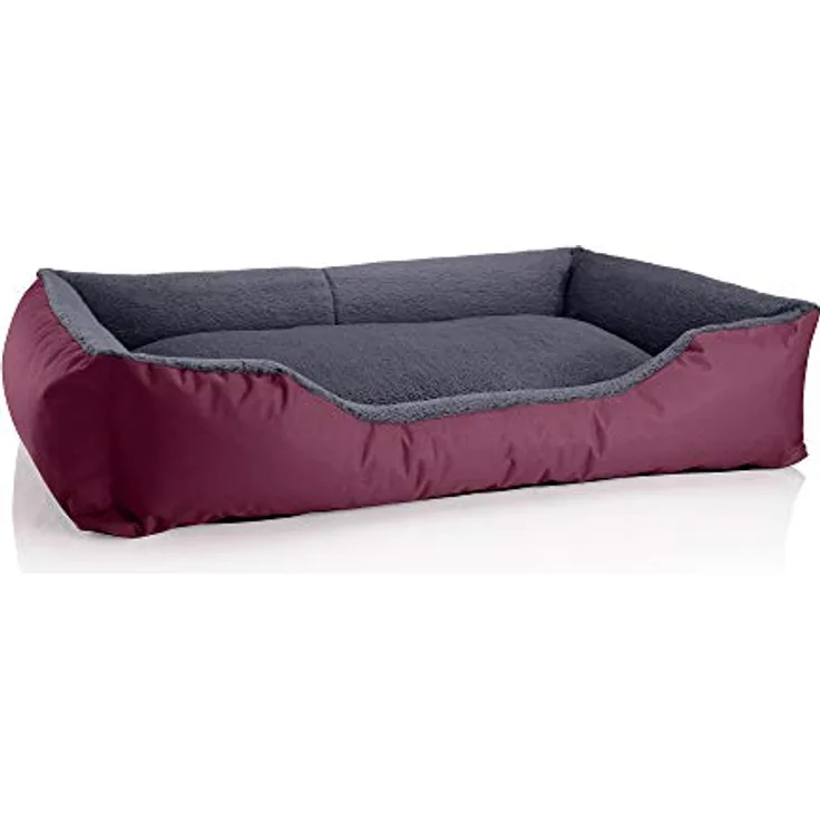 BedDog Hundebett TEDDY, Hundesofa aus Cordura und Microfaser-Velours, waschbares Hundebett mit Rand, Hundekissen vier-eckig, XXL, bordeaux-grau
