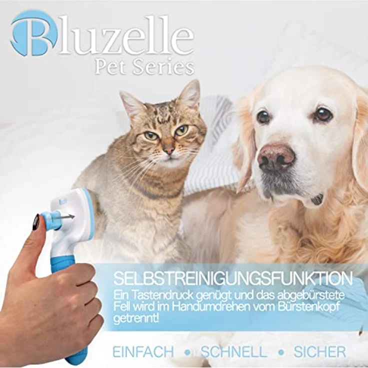 BLUZELLE Tierpflege Bürste, Haustierbürste für Kurzhaar & Langhaar, Selbstreinigende Fellbürste, Tierhaarbürste, sanfte Katzenbürste, Hundebürste, Fellpflege für Hunde, Katzen & Co, Farbe:Blau – Bild 2