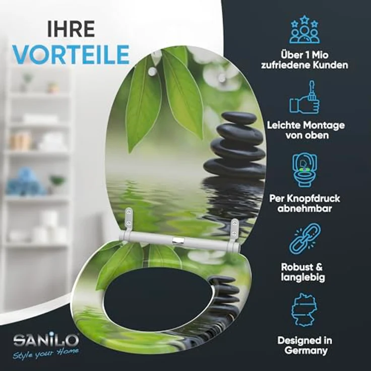 Sanilo WC Sitz Harmony, Toilettendeckel aus bruchfestem Holz mit Absenkautomatik und antibakterieller Oberfläche – Bild 2