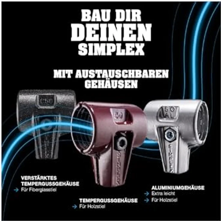 HALDER Simplex-Plusbox Starterkit, Simplex-Schonhammer D60, Gummikomposition/Superplastik mit Tempergussgehäuse, ergonomischem Holzstiel und Standfuß, inkl. Cuttermesser | 3027s027 – Bild 3