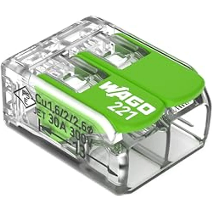 Wago Hebelklemme Green Range 221-422, 2 Leiter (0,2 - 4 mm²), transparent, 100 Stück, biozirkulär und recycelbar – Bild 1