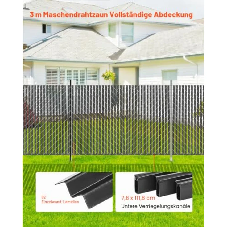 VEVOR Sichtschutzlamellen 1740 mm, einwandige vertikale Lamellen mit Bodenverriegelung, hochdichte HDPE für Maschendrahtzäune, schwarz, ideal für Garten und Sportplatz – Bild 5