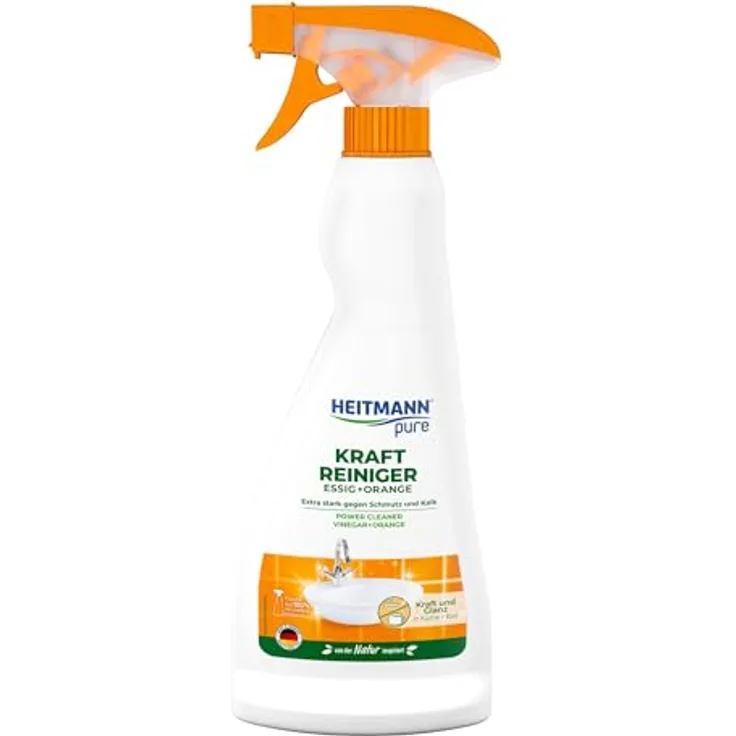 HEITMANN Kraft-Reiniger Essig+Orange, 500ml, entfernt Schmutz und Kalk für Bad und Küche