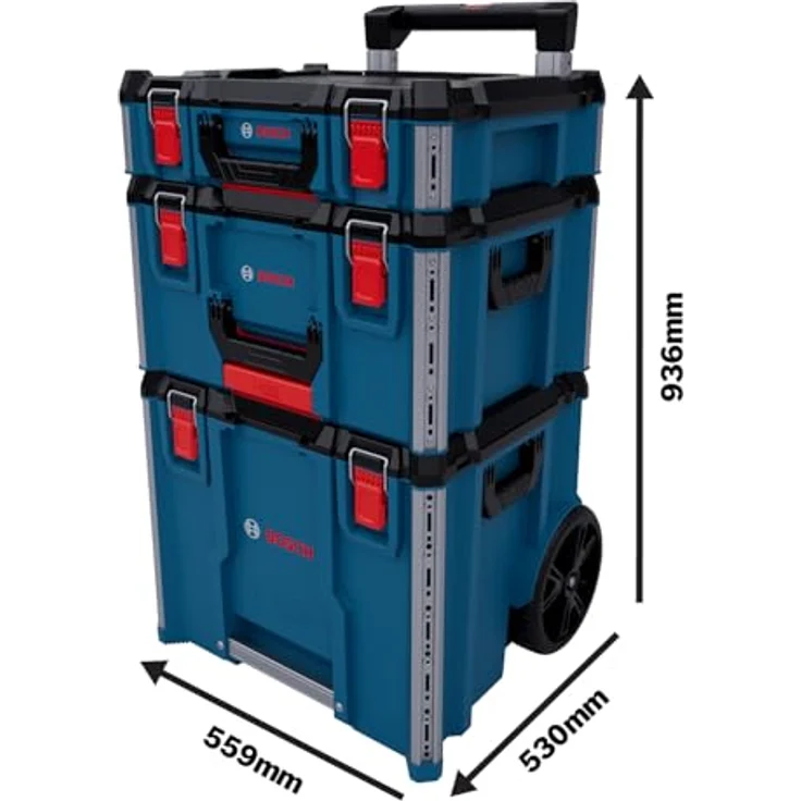 Bosch L-Boxx Contractor 3 in 1, Rollende Werkzeugkiste mit schlagfestem Gehäuse, wetterfestem Schutz IP65 und integrierten Aluminiumschienen – Bild 4