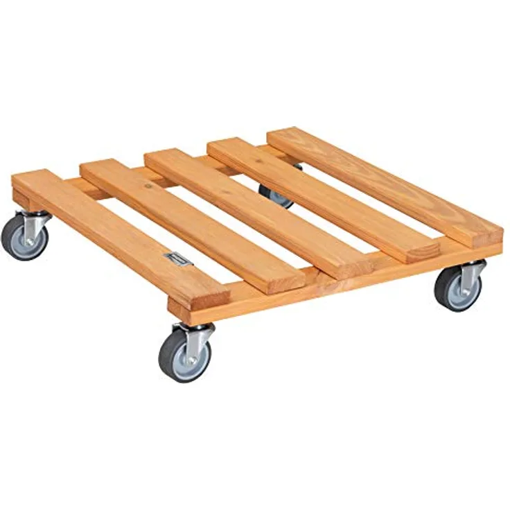 Wagner Pflanzenroller PALETTI 38 x 38 x 9,5 cm I Kübelroller für Außenbereich + Innenbereich I FSC®-Massivholz, terrakotta, softe Rollen I Tragkraft 120 kg I Made in EU - 20041101