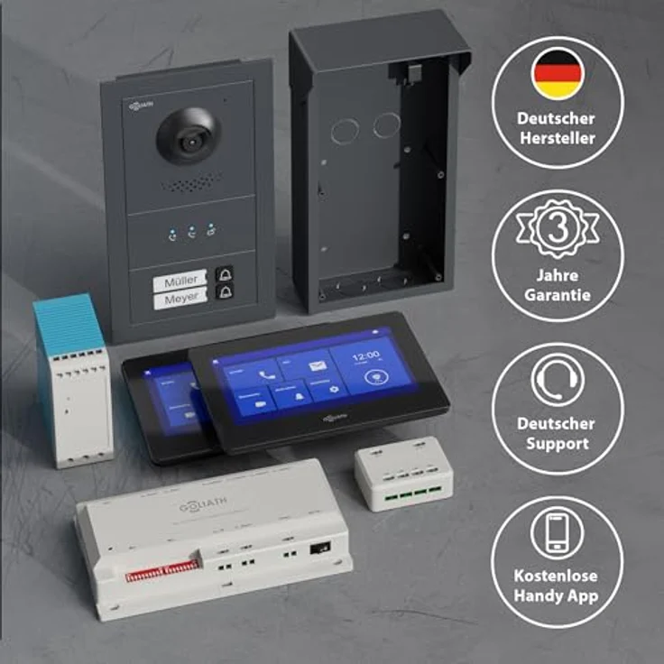 Goliath Intercom Video-Türsprechanlage Basic-Line, 2-Draht mit 7-Zoll HD Monitor, Kamera, Silber/Anthrazit, für 2-Familienhaus – Bild 5