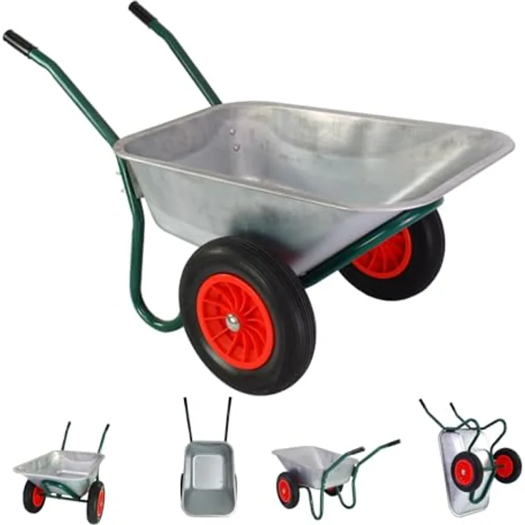 TRUTZHOLM 2-Rad Schubkarre 100l, Metallwanne mit Luftbereifung, 160kg Tragkraft, vormontiert, leicht 13,5 kg