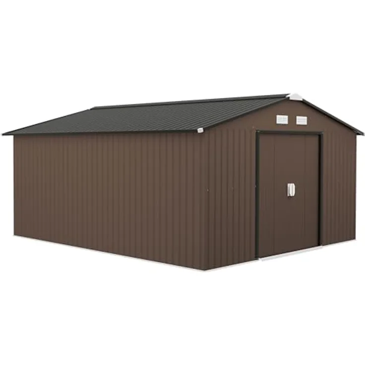 Outsunny Gerätehaus 12,4 m², Gartenhaus mit Pultdach, Schiebetür, Fundament, wetterfest, Braun