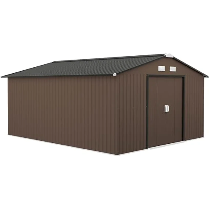 Outsunny Gerätehaus 12,4 m², Gartenhaus mit Pultdach, Schiebetür, Fundament, wetterfest, Braun – Bild 1
