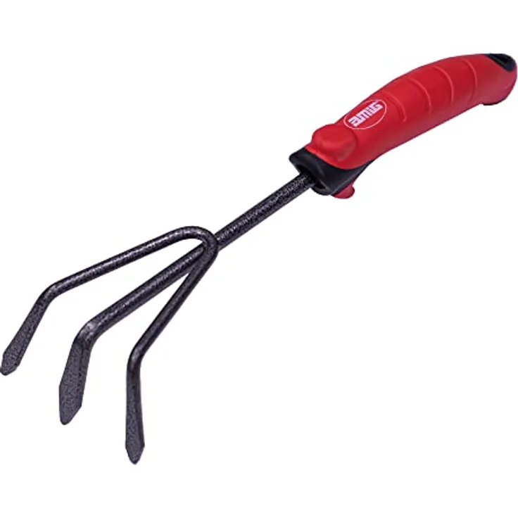 Amig - Gartenrechen mit ABS-Griff | Vertikutierer mit 3 Plektren aus Stahl zum Aufheben von organischem Material, rot-schwarz | Maße - 13 1/2"