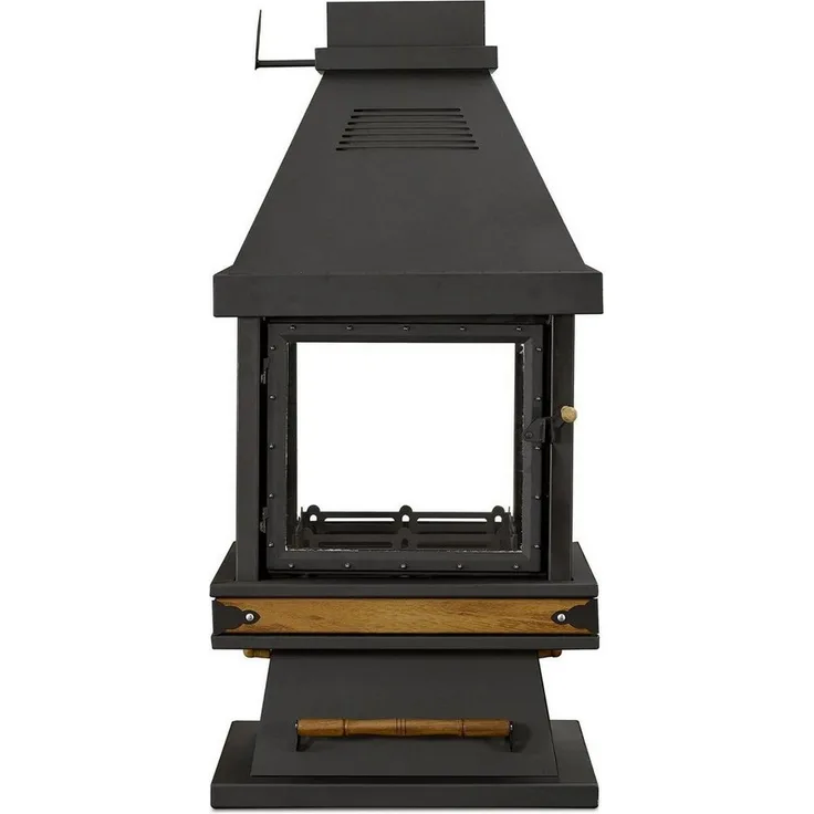 Xlmoebel Grillkamin Freistehender Kamin, Schwarz/ Edelstahl, Holz/ Glas, 160 cm, Made in Europa