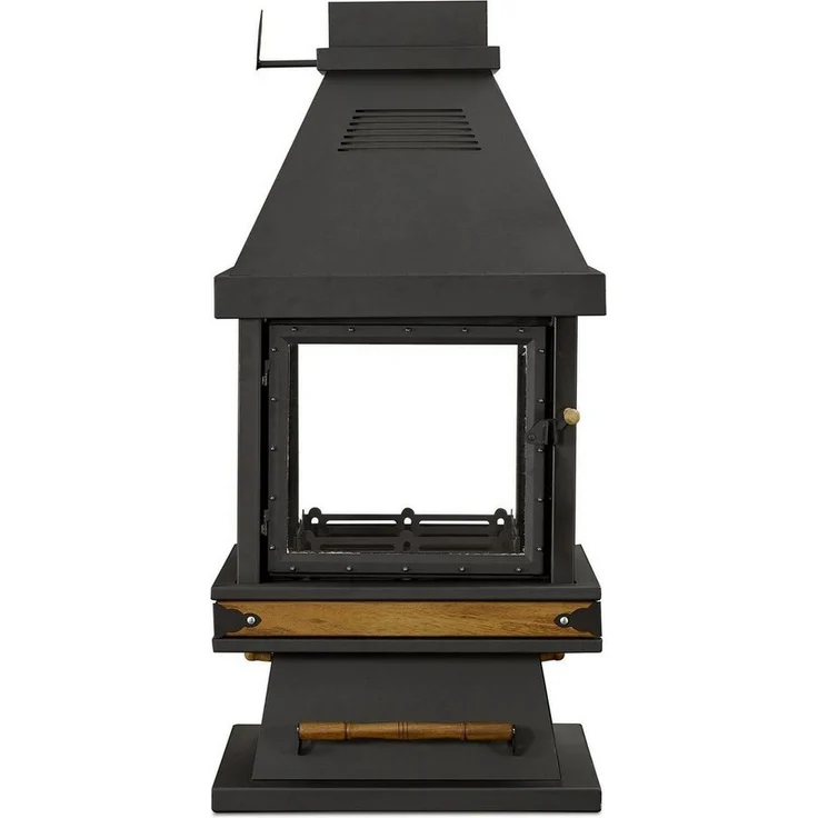 Xlmoebel Grillkamin Freistehender Kamin, Schwarz/ Edelstahl, Holz/ Glas, 160 cm, Made in Europa