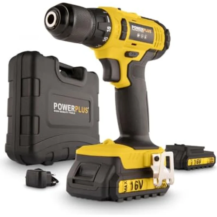 Powerplus Bohrschrauber 16V Li-Ion 2 Akku, mit LED-Arbeitsleuchte und Schnellstopp – Bild 1