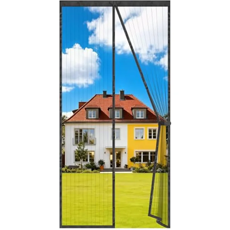Auxmir Fliegengitter Balkontür Magnet Insektenschutz mit verstärkten Magneten, 80x200cm, Klebemontage ohne Bohren, schwarz