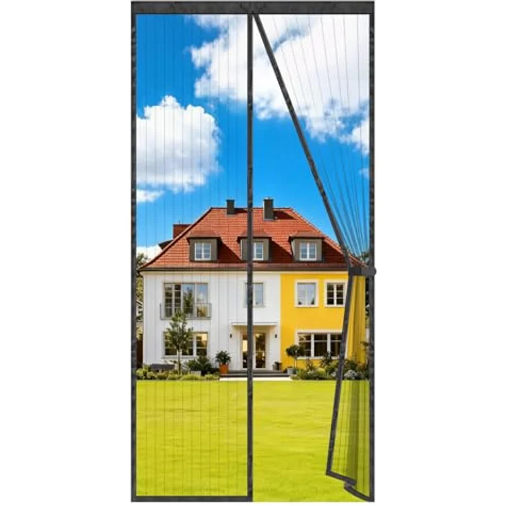 Auxmir Fliegengitter Balkontür Magnet Insektenschutz mit verstärkten Magneten, 80x200cm, Klebemontage ohne Bohren, schwarz – Bild 1