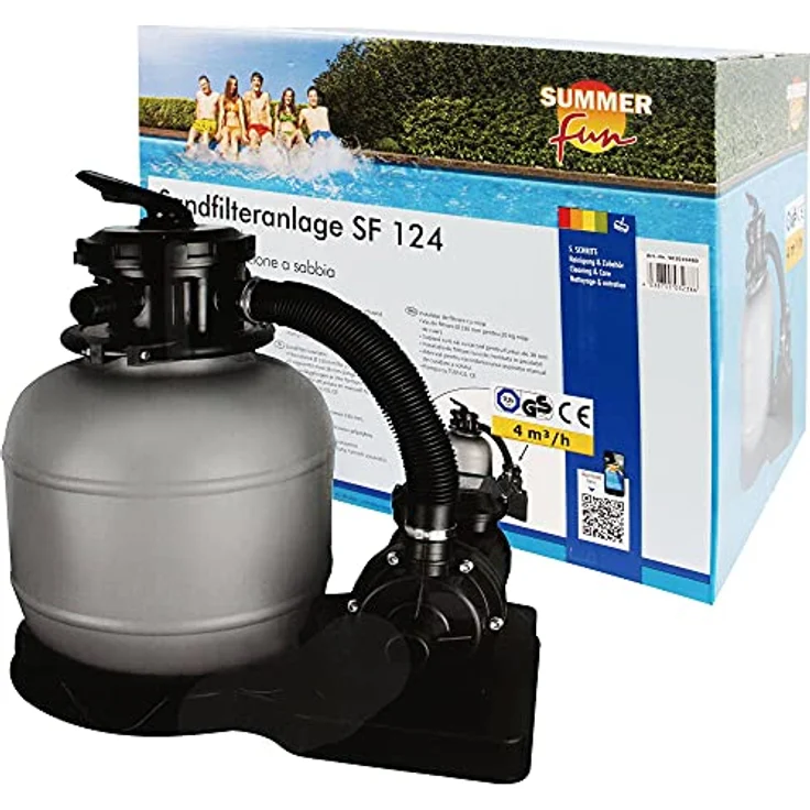 SUMMER FUN Sandfilteranlage SF 124, Komplett-Set mit 250 mm Filterkessel, 6-Wege-Top-Mount-Ventil für Pools bis 20 m³ – Bild 1