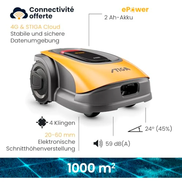 STIGA A1000 Autonomer Mähroboter, GPS-Technologie, Steigungen bis zu 45%, 1000m² – Bild 2