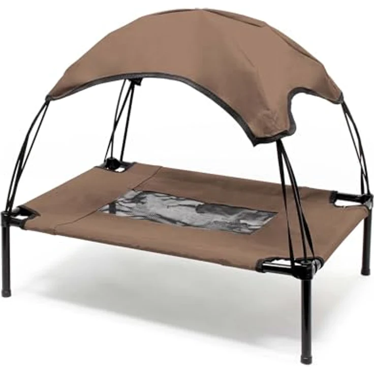 Wiltec Hundebett mit Dach Braun 122x91x16cm Größe XL bis 50kg Outdoor Katzenliege Haustier Schlafplatz Sonnendach – Bild 5