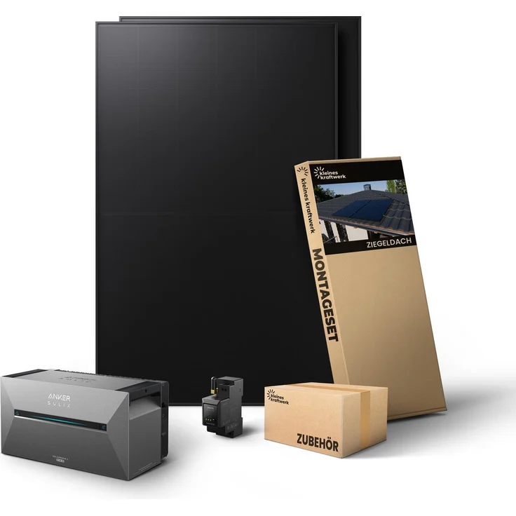Kleines Kraftwerk 960W Balkonkraftwerk mit bifazialen BC-Modulen, inkl. Anker Solarbank 3 Pro, 2,7 kWh Speicher, erweiterbar bis 16,2 kWh