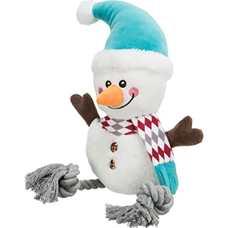 Trixie Weihnachts-Hundespielzeug, Plüsch, mit Seil und Quietscher, Schneemann, 41 cm – Bild 3