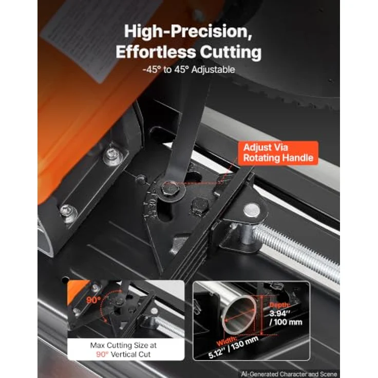 VEVOR Metalltrennsäge Kappsäge 355mm, 2800W Motor, -45° bis 45° einstellbarer Winkel, mit Klingenschutz & Späneauffangbehälter – Bild 3
