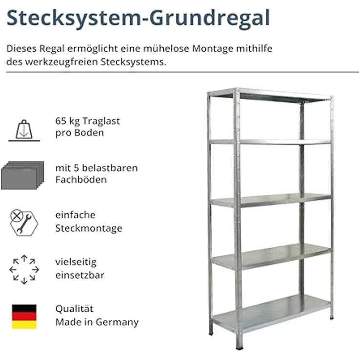 SCHULTE Regalwelt Steckregal mit 5 PowerMAX Fachböden, 65 kg Tragkraft, 190x100x40 cm (HxBxT), verzinkt, Lagerregal, Werkstattregal, Kellerregal, Garagenregal, Metallregal – Bild 4