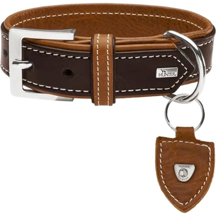 HUNTER Tara Hundehalsband, Leder, Juchtenleder, belastbar, witterungsbeständig, 85 (XXL), Dunkelbraun/Cognac