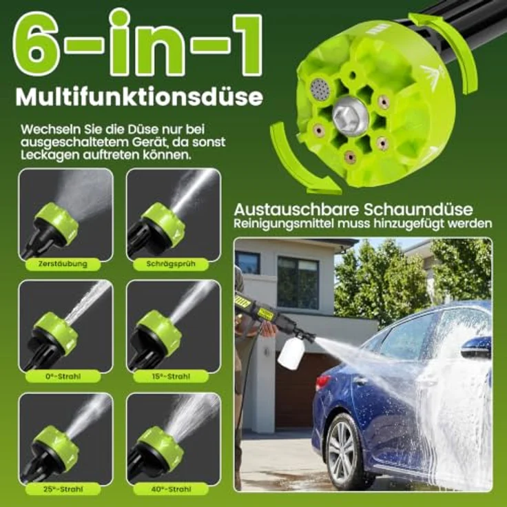 Bundviel Akku-Hochdruckreiniger 6-in-1, mobiler Hochdruckreiniger mit 100 Bar Druck, 4,0 Ah Akku und 5 m Wasserschlauch – Bild 4