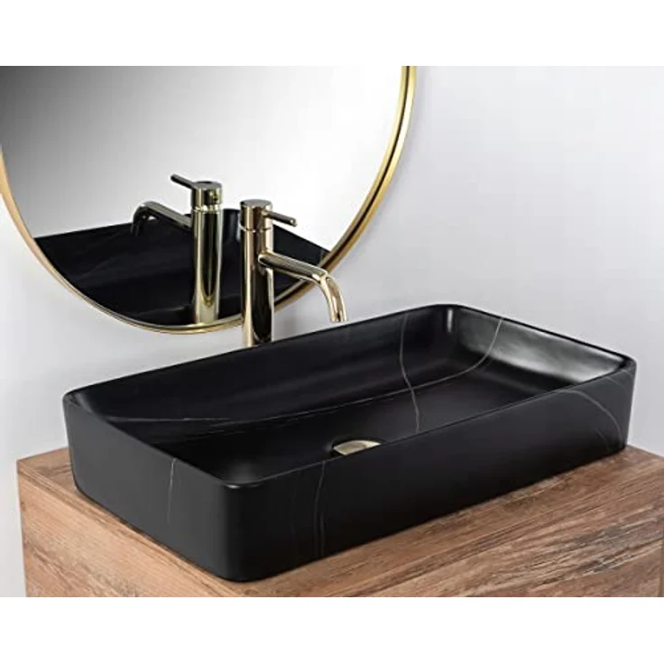 wohnwerk.idee Aufsatzwaschbecken Marmor Optik Schwarz Matt Denis 61,5x35cm – Bild 3
