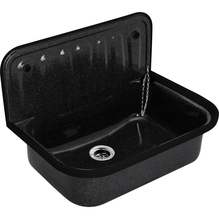 Sanicomfort Waschbecken Sanicomfort Stahl-Ausgussbecken Granitoptik 50 x, Robustes und langlebiges Stahl-Ausgussbecken in hochwertiger Granitoptik, 50 x 38 cm, schwarz