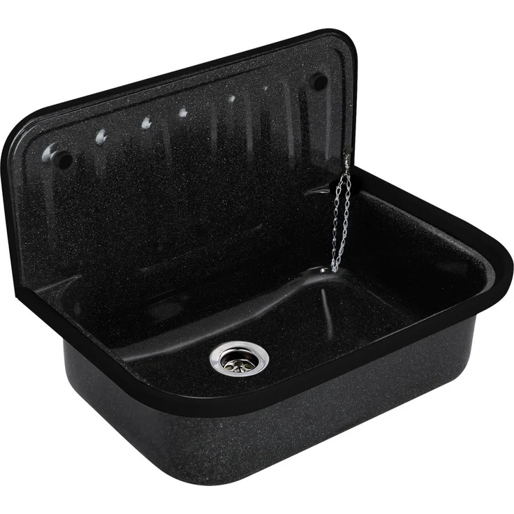 Sanicomfort Waschbecken Sanicomfort Stahl-Ausgussbecken Granitoptik 50 x, Robustes und langlebiges Stahl-Ausgussbecken in hochwertiger Granitoptik, 50 x 38 cm, schwarz – Bild 1