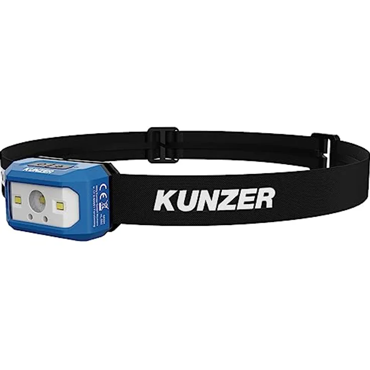 Kunzer HL-002 Stirnlampe mit LED-Technik und Sensorfunktion – 3 Modi mit 120-300 lm Lichtstärke, bis 5h Leuchtdauer