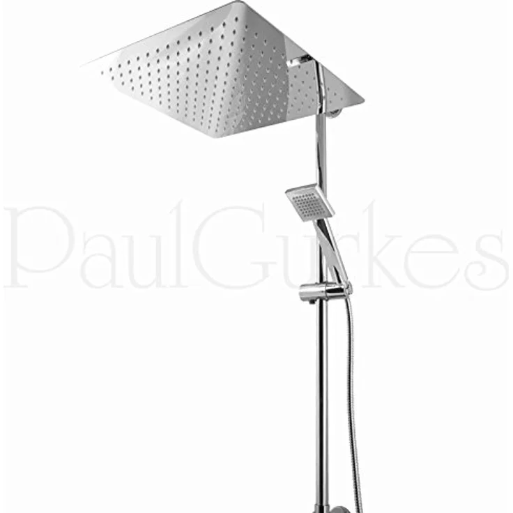 PaulGurkes Duscharmatur PG2MHPSSSHE40, Massivmessing mit hochwertiger Verchromung, Kopfbrause 40x40 cm, Eco-Durchflussbegrenzer, verstellbarer Handbrausehalter – Bild 3