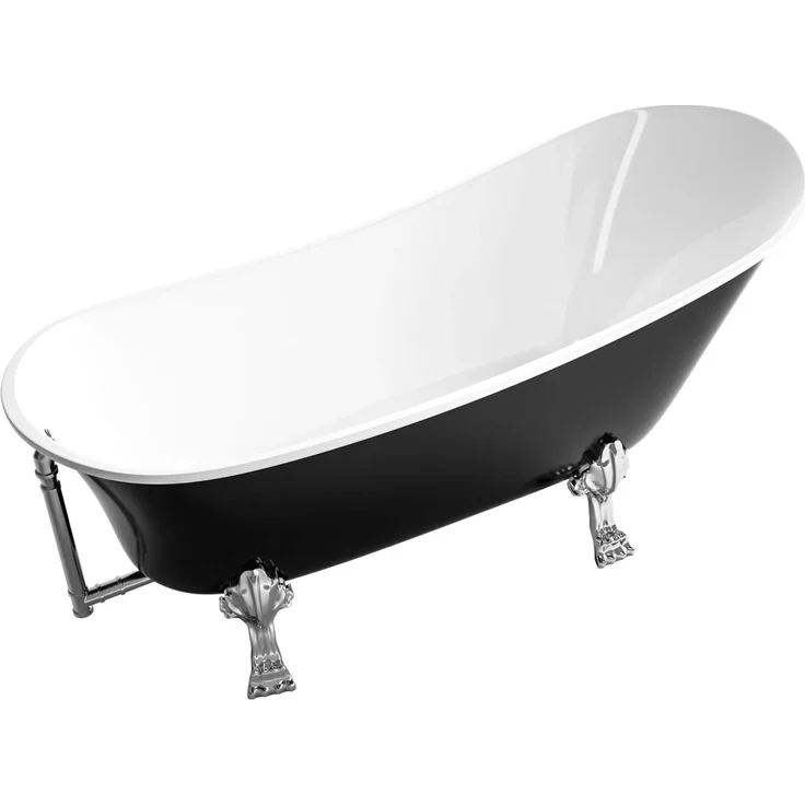 Bernstein Freistehende Badewanne PARIS, Acryl Schwarz Glänzend 176x71cm mit Gold Füßen und Armatur
